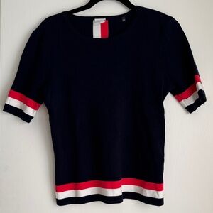 CAbi Navy Sweater with Red and White Accents